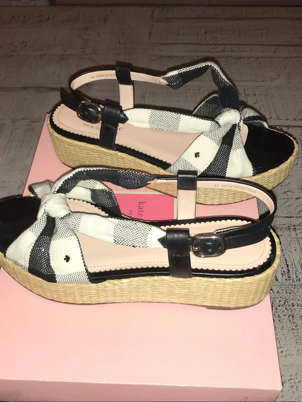Kate Spade Black & White Knotted Espadrille Wedge Sandals
